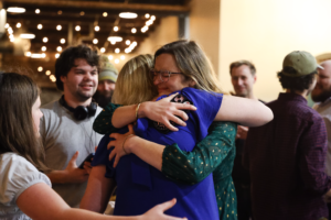 Councilwoman Emma Curtis hugs Kentucky State Representative Anne Donworth after winning her race on election night. Photo Credit: Karrie Bickett