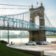 The Roebling Bridge stands between Covington/Northern Kentucky and Cincinnati.