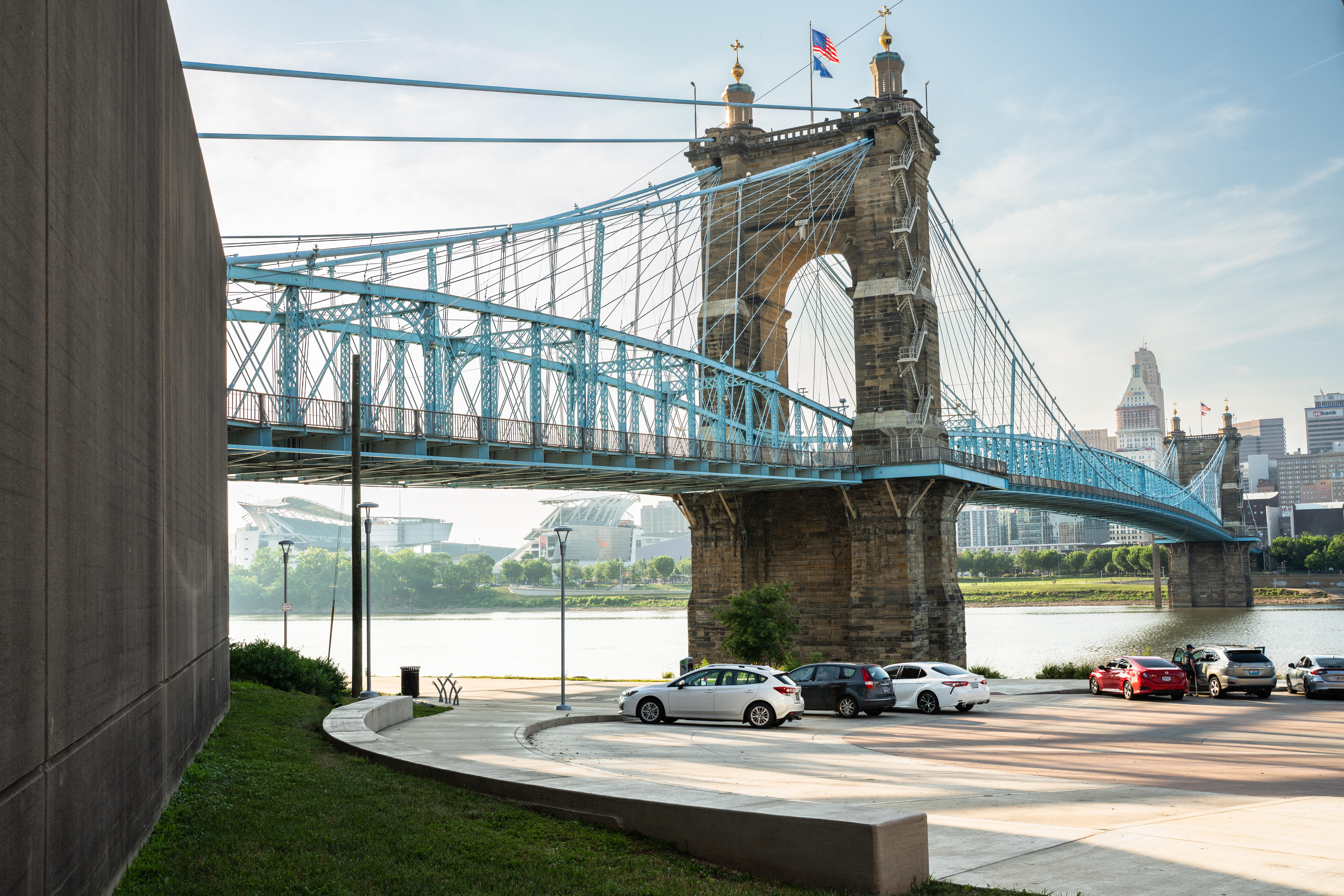 The Roebling Bridge stands between Covington/Northern Kentucky and Cincinnati.