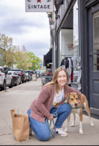 Portrait of author Katie Eelman with the best boy, Arnie, for Queer Kentucky article “Relocating to Northern Kentucky."
