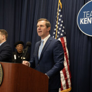 Kentucky Gov. Andy Beshear speaks at the Fairness Rally in Frankfort during the 2026 legislative session as anti-LGBTQ bills advance.
