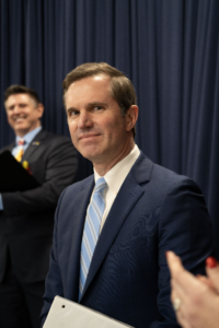 Kentucky Gov. Andy Beshear speaks at the Fairness Rally in Frankfort during the 2026 legislative session as anti-LGBTQ bills advance.