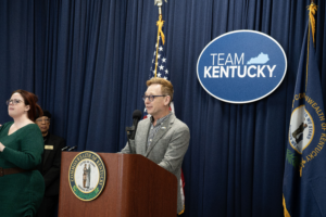 Kentucky poet laureate Silas House speaks at the Fairness Rally in Frankfort during the 2026 legislative session.